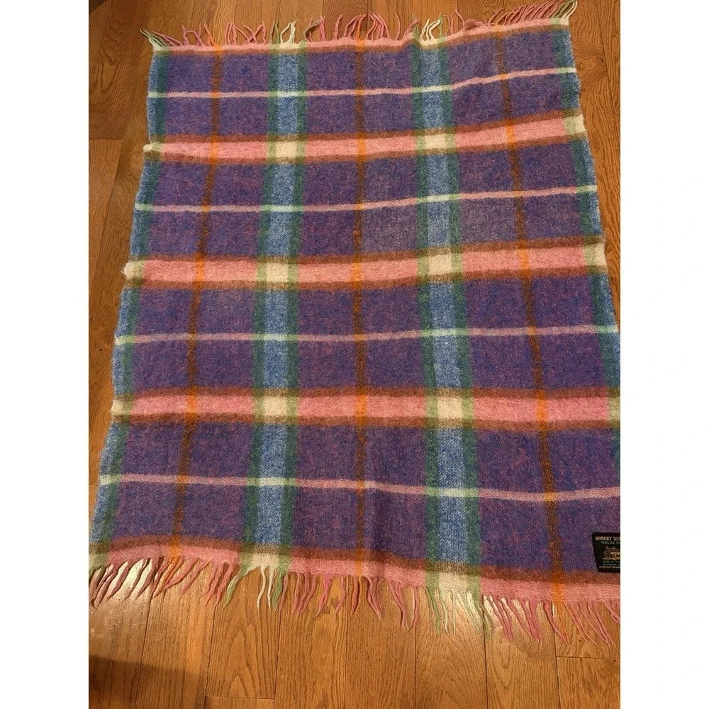 Vintage 1960s Robert Burns Mohair Plaid‎ Throw, 70% Mohair, 30% Wool 70x52